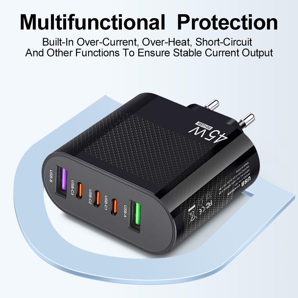Mark 45W Multi-Port Charger: 2 USB + 3 Type-C, EU/US/UK Plug for Mobile Phones
