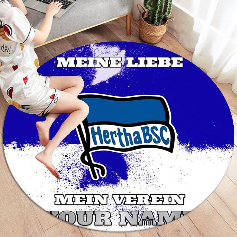 Hertha BSC Custom Name Round Area Rug,Carpet Rug for Living Room Bedroom Sofa Playroom Decor,Non-slip Floor Mat