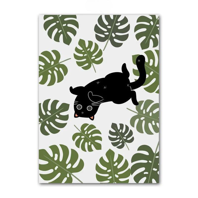Black Cat Poster Canvas Painting Lovers Gift Wall Art Mural House Potted Plant Print Picture Living Room Home Decor Frameless
