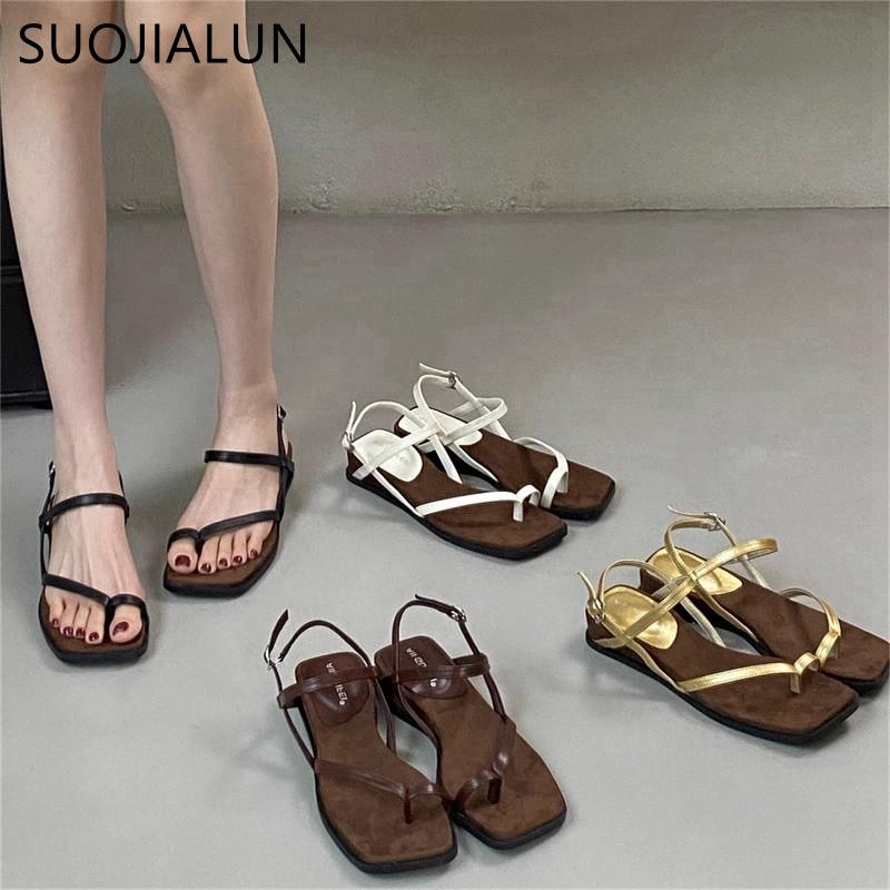 Fashion SUOJIALUN 2025 New Brand Women Sandal Shoes Fashion Gladiator Shoes Narrow Band Ladies Elegant Outdoor Dress Slides Shoes