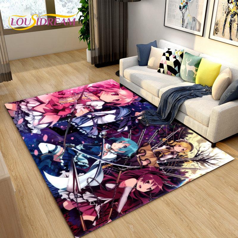Puella Magi Madoka Magica Cartoon Area Rug,Carpet Rug for Living Room Bedroom Sofa Doormat Decoration, Kids Non-slip Floor Mat