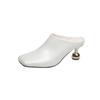 Fashion Square Toe Elegant Women Slippers Fad Mid Heels Leather Sandals Mule Shoes 2025 New Trend Spring Designer Dress Femme Chaussures