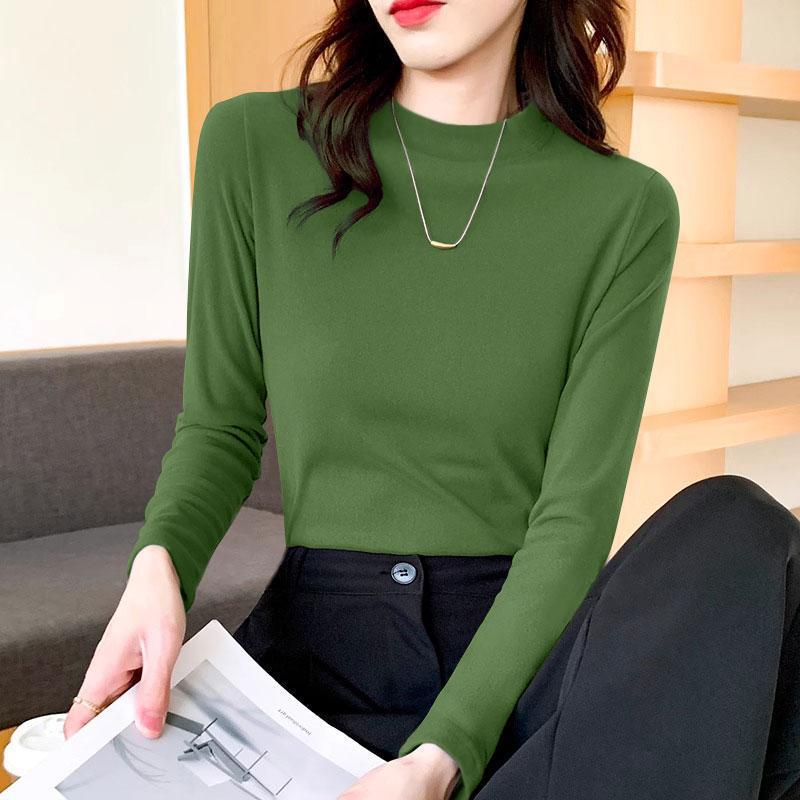 Women's Slim-Fit Ribbed Plush Long-Sleeve Thermal Top for Autumn & Winter