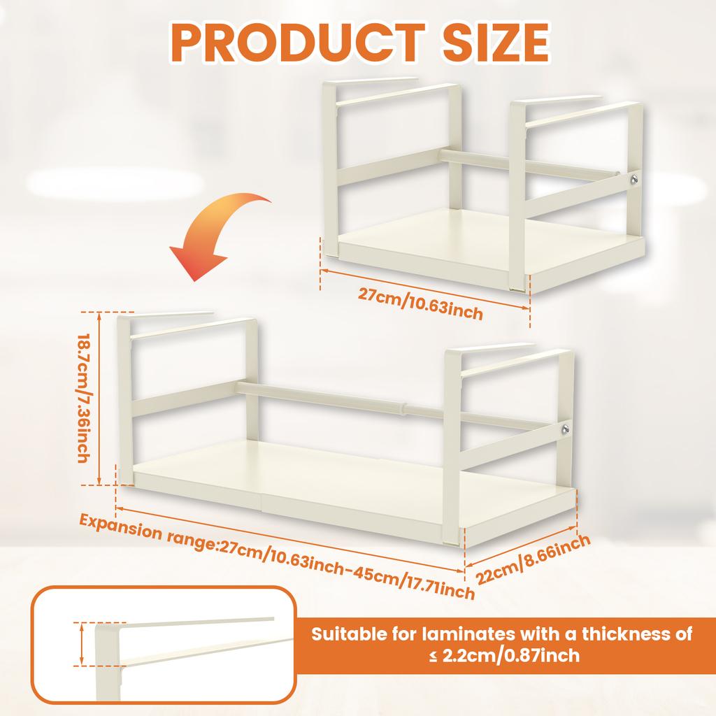 Expandable Under Shelf Storage for Kitchen Cabinet Carbon Steel Under Shelf Basket Cabinet Organizer Office Under Desk Organizer