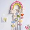 Bonito Tapiz de Algodón Tejido Arcoíris Colgantes de Pared para Habitación de Niñas Niños Adornos Diadema Clips para el Cabello Soporte Almacenamiento Decorativo Regalo