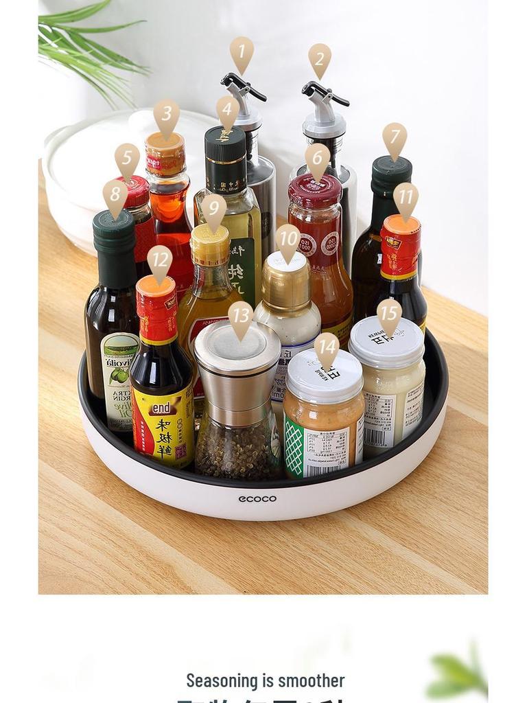 Rotating Kitchen Spice Set: Salt & Sauce Storage Jars with Tray