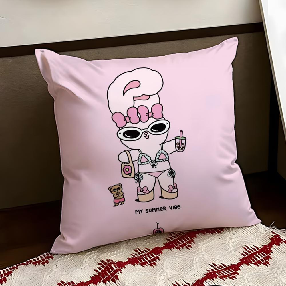 Cute EEsther Bunny Pink Cushion Cover Reversible Soft Durable Pillow Cover Home Car MultiScene Use for Daily Comfort