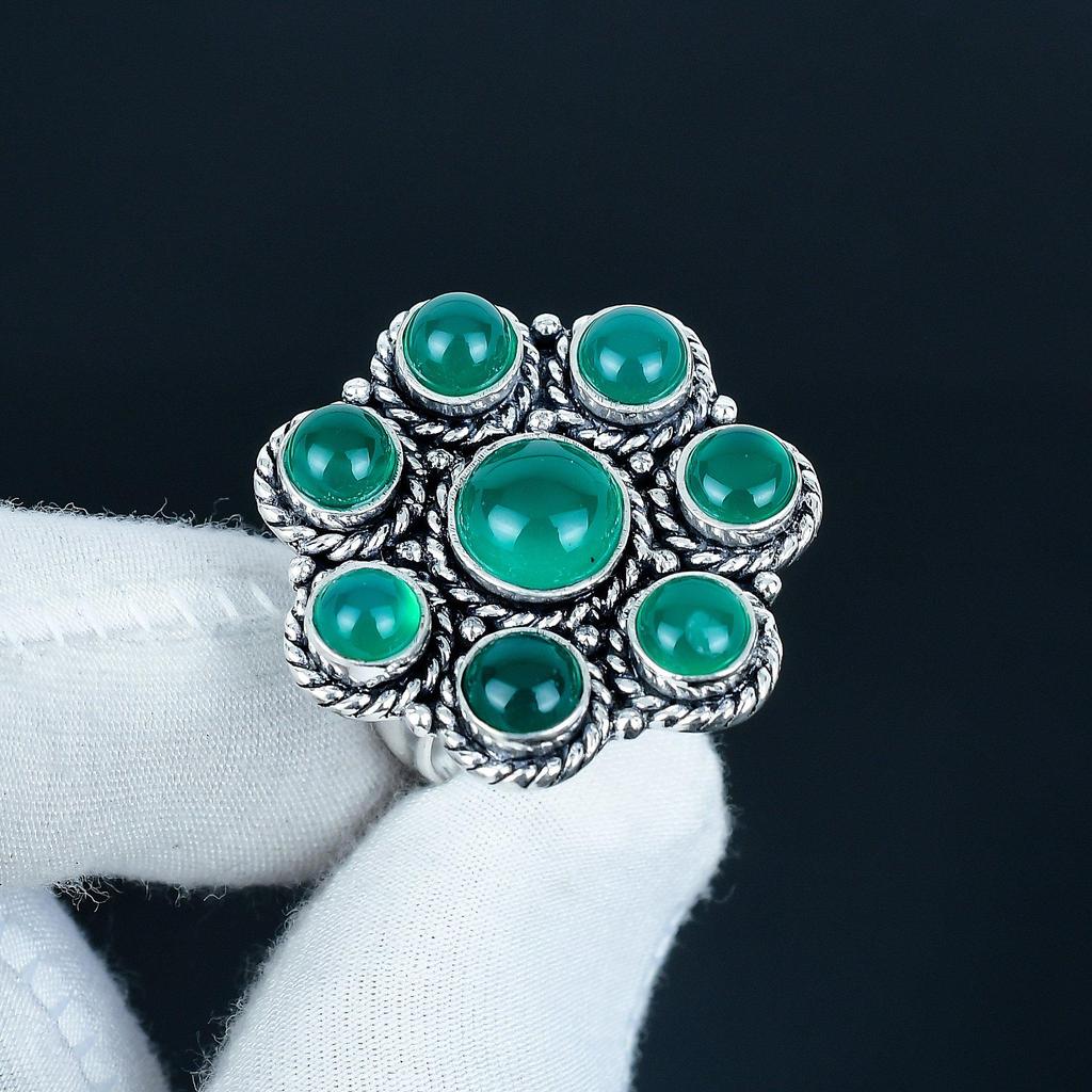 Natural Green Onyx Gemstone Handmade 925 Sterling Silver Ring - Bohemian Jewelry Ring - Handmade Boho Jewelry for Women & Men, Birthday Gifts