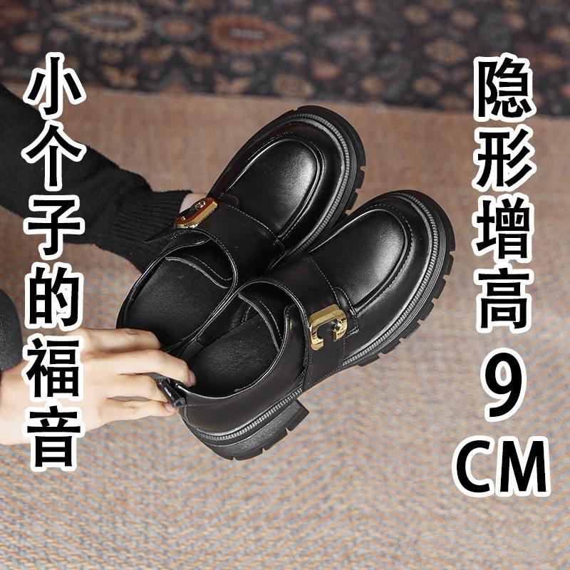

9lm women s new small inner height increase single shoes brown platform small leather shoes 33 чорний