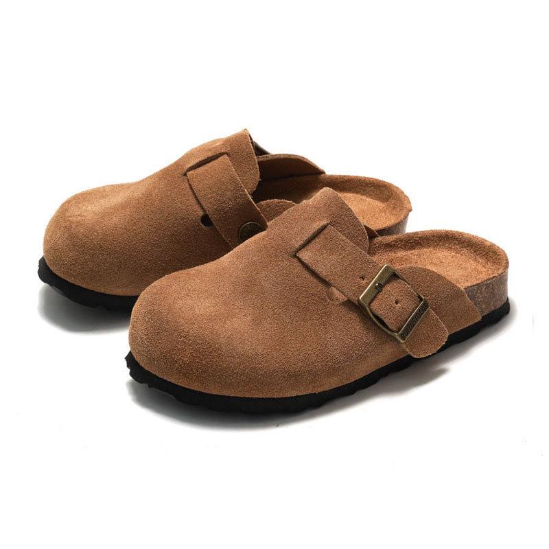 RUIZUSTOCK Kids' Cork Slippers: Soft Autumn/Winter Beach Shoes, Closed-Toe Matte Leather for Boys & Girls