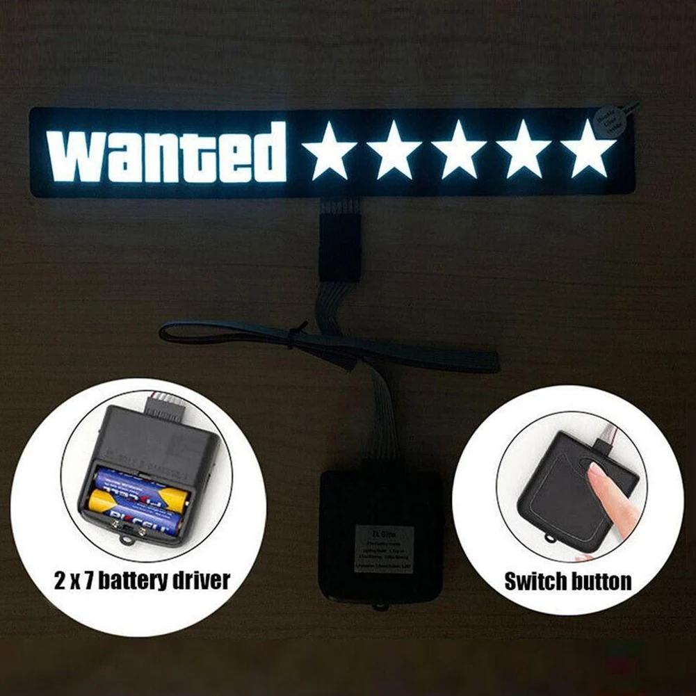 5 Stars Wanted Led Light-Emitting Window Sticker Windshield Sticker Jdm Decorative Car Accessories Light Board Without Battery