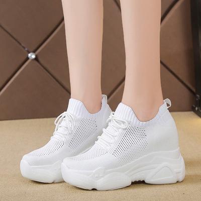 Fashion Rimocy Breathable Air Mesh Chunky Sneakers Women 2024 Spring Summer Knitted Height Increasing Shoes Woman White Casual Footwear
