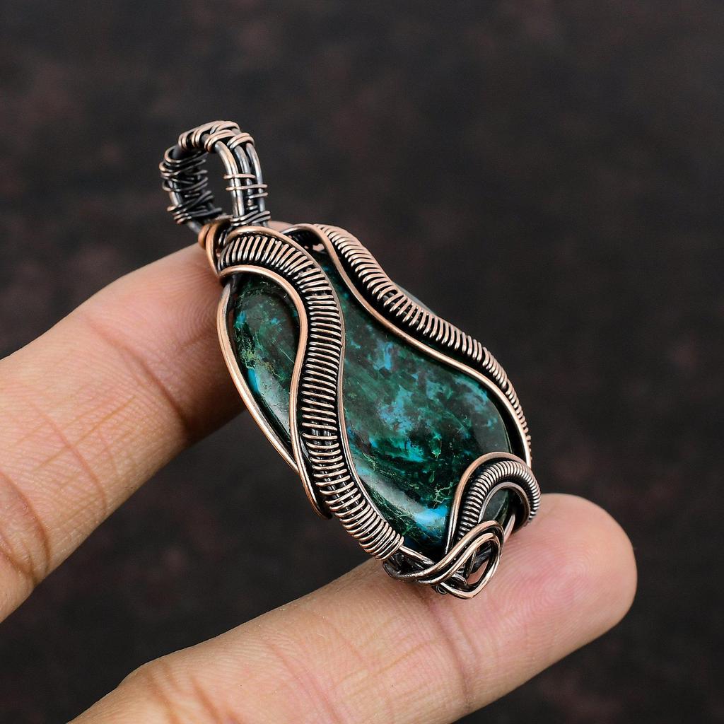Chrysocolla Pendant Copper Wire Wrapped Pendant Handmade Designer Jewelry Wrapped Gemstone Pendant Gift For Her Chrysocolla Copper Jewelry