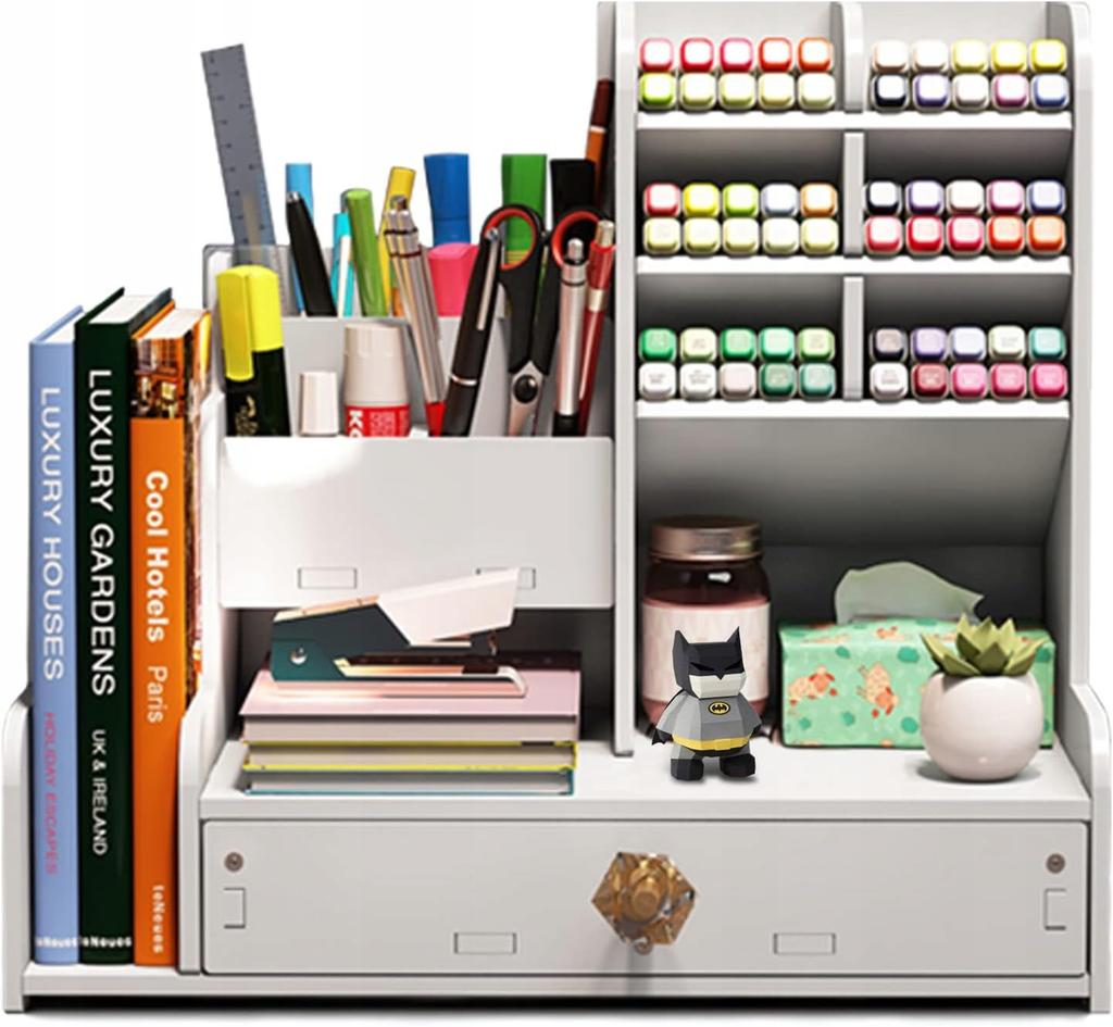 Desk Organizer With A Compartment For Books And Crayons
