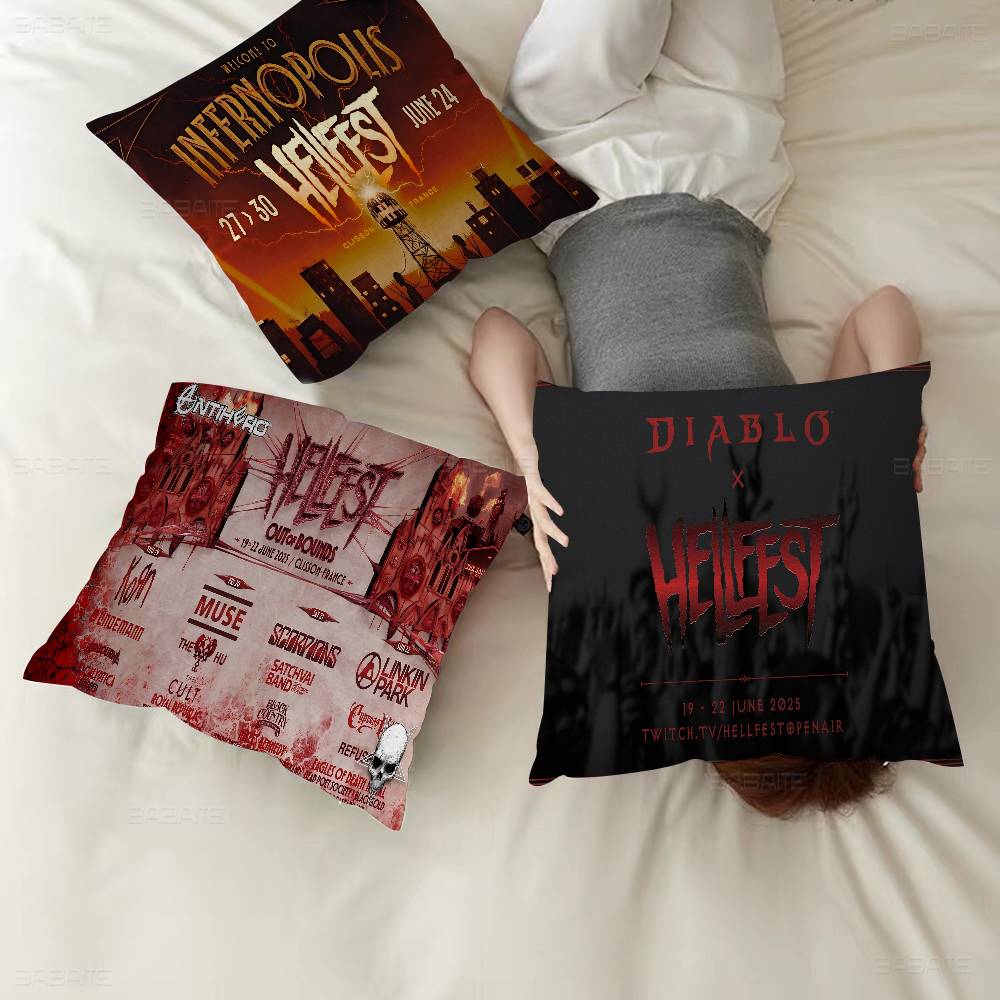 H-Hellfest Band Pillow Gift Home Office Decoration Pillow Bedroom Sofa Car Cushion CoverPillow Case