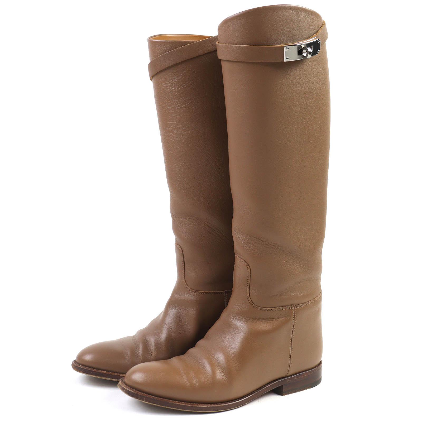 

HERMES Knee-high boots jumping boots Kelly Buckle Leather Brown Women 35 Used