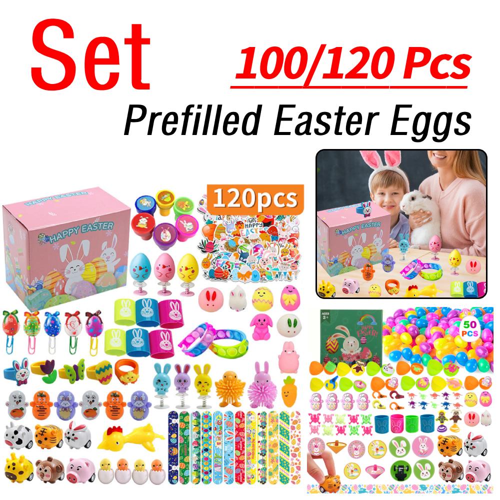 100/120 Pcs Basket Stuffers Fillers Prefilled Easter Eggs Theme Party Favor with Mini Novelty Dolls for  Girls Boys