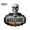 Haunted House Supplies Halloween Wooden Welcome Sign, Spooky Skull Frog Crow Witch Door Hanger, Hanging Plaque 2D Wall Sign for Home Party Decor