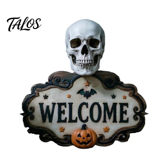 Haunted House Supplies Halloween Wooden Welcome Sign, Spooky Skull Frog Crow Witch Door Hanger, Hanging Plaque 2D Wall Sign for Home Party Decor