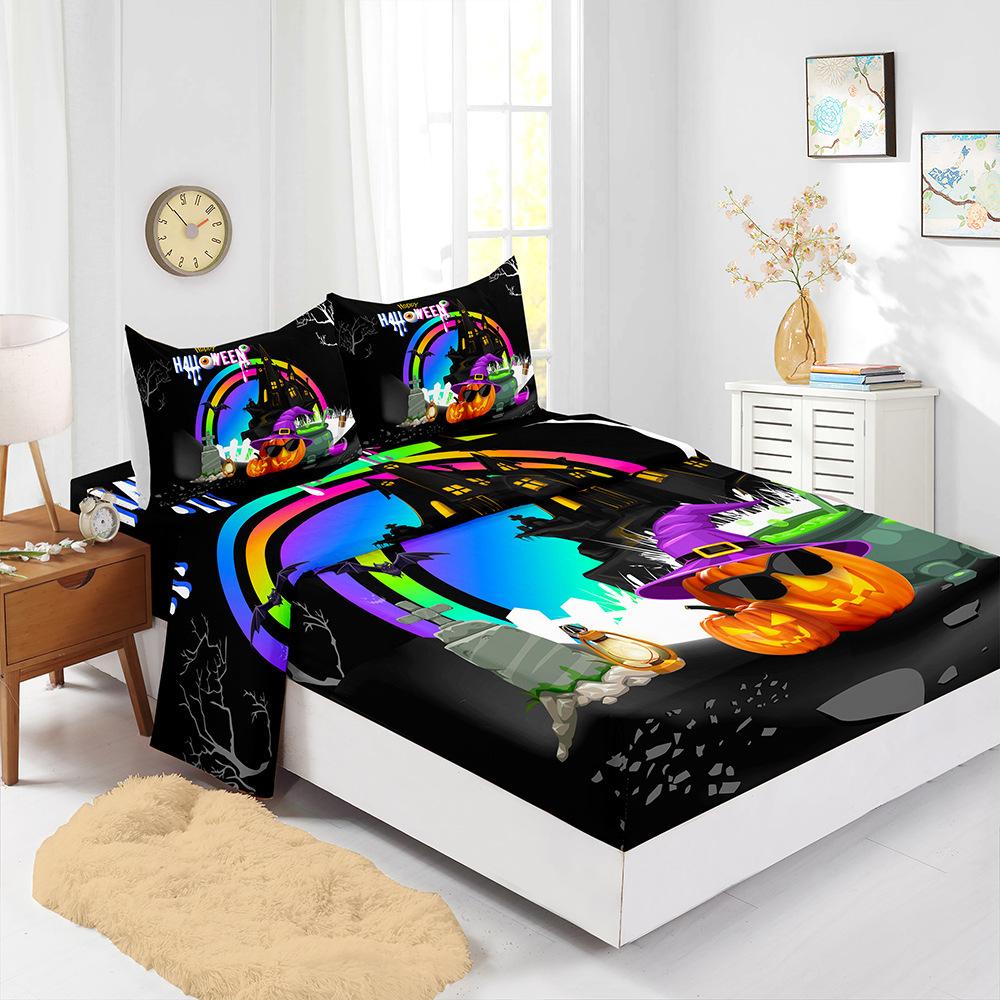 Four-Piece Mattress Set 3D Digital Printing Mattress Protective Cover Halloween Mattress