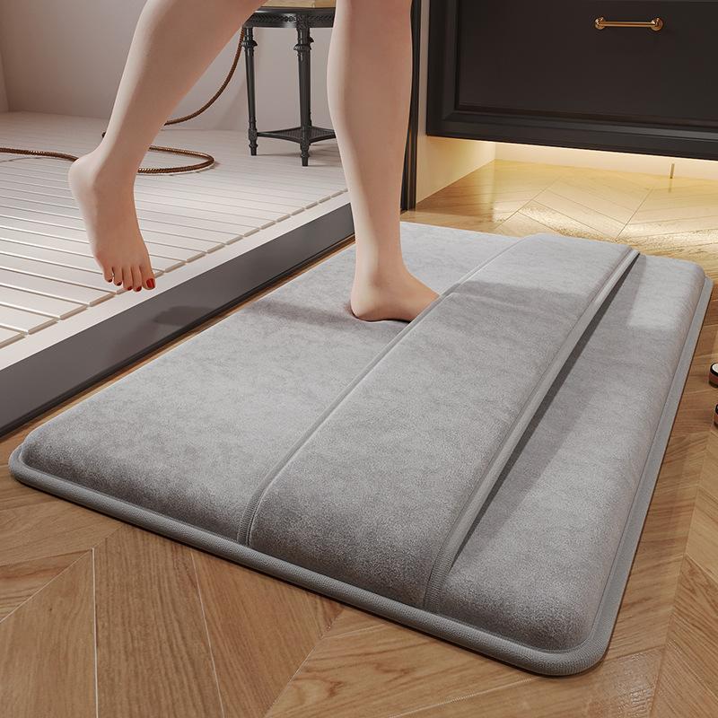 Memory Foam Microfiber Bath Mats Wipeable Instep Fluffy Soft Water-absorbent and Quick-drying Foot Mat Bathroom Non-slip Rug