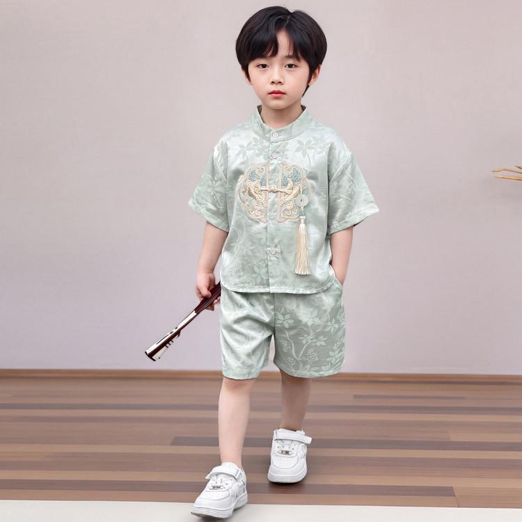 2026 Summer New Chinese Style Short Sleeve Hanfu Set for Baby Boys & Girls 150 cm