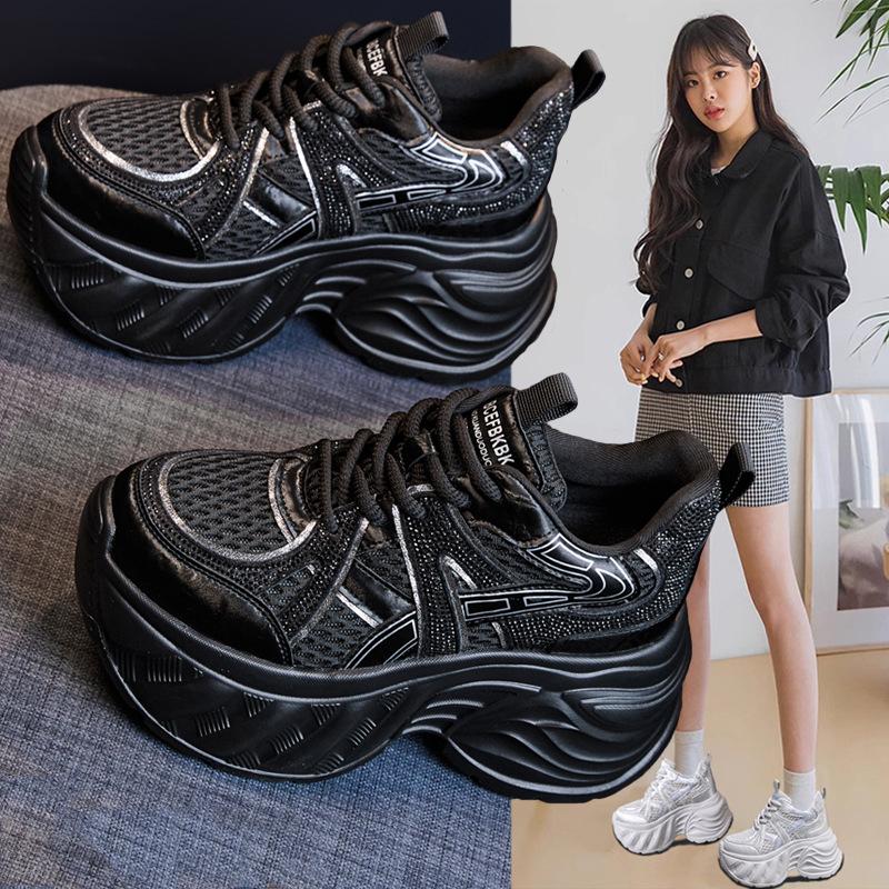 Inner heightening dad shoes women's shoes 2025 new explosive autumn breathable mesh thick-soled muffin sports and leisure little white shoes