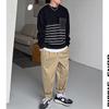 Spring and Autumn Men's Fashion Simple Round Neck Spliced Stripe Long Sleeve Loose Casual Thin Versatile Sweater T-shirt