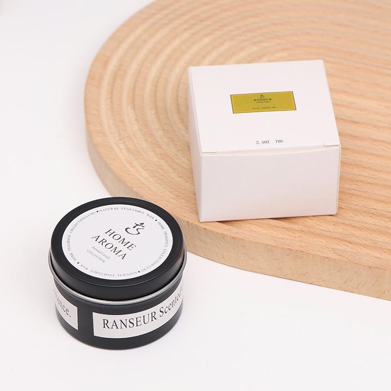 Retro Scented Candle: Rose & Sandalwood Essential Oil in Black Tin Can Diameter 6cm, Height 4cm