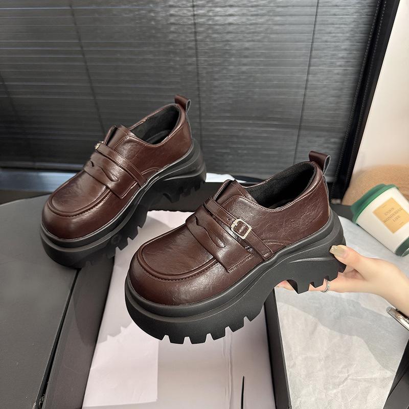 French Fashion Platform Loafers Women's 2025 Spring and Autumn New Versatile British Style Casual Height-increasing Small Leather Shoes