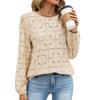 Solid Color Lace Trim Round Neck Long Sleeve Loose Hollow Blouse For Women