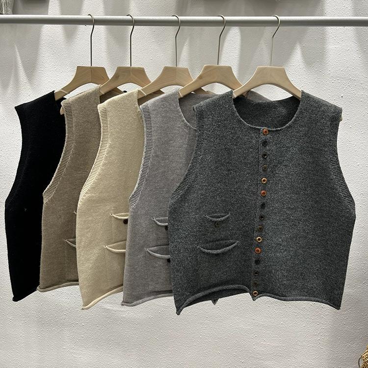 Dimanaf 2025 Høst Dame Knapper Ermeløs Vest Gensere Stil Løs Strikk Casual Genser