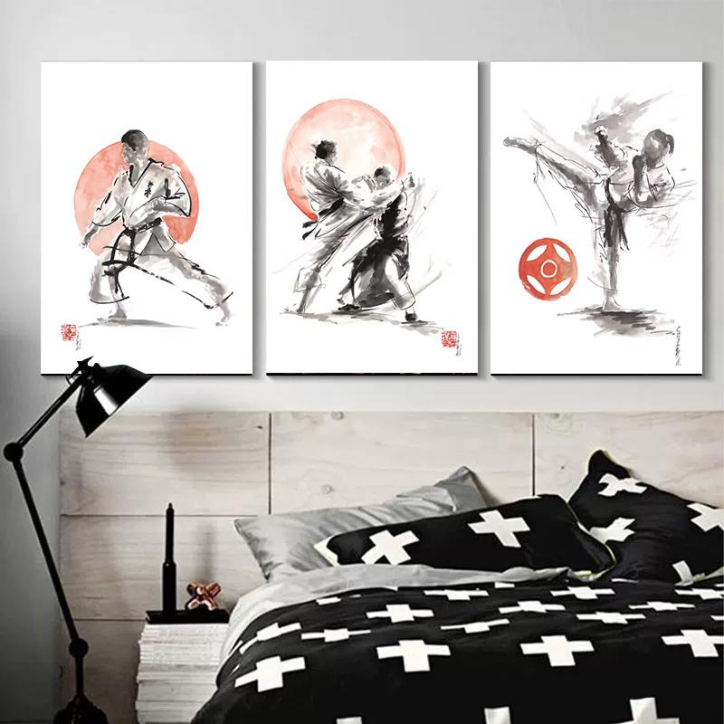 Japanese Minimalist Black Shotokan Samurai Karate Art Ink Canvas Painting Posters and Prints Wall Pictures for Living Room Decor