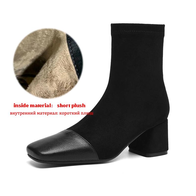 

Krazing Pot Microfiber Winter Round Toe Western Boots Thick High Heels Zipper Women Flock Patch Work Ankle Boots 42