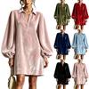 Women's Color Velvet Long Sleeve Shirt Dress with Sleeves for Everyday Wear