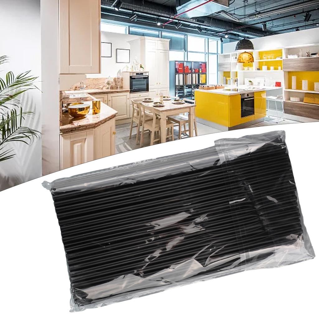 Home Straws Disposable Straws PP Plastic Tubes 100pcs 260mm Black Bubble Tea Drinking DIY Dessert/milkshake Bars