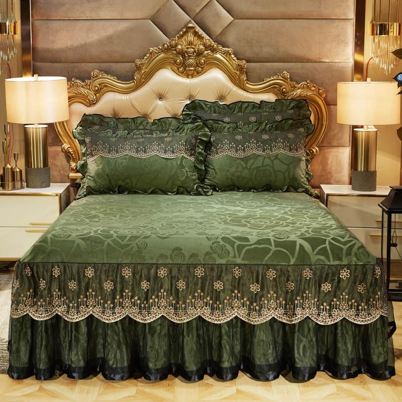Velvet Lace Bed Skirt European-Style Embossed Bedspread Non-Slip Protective Cover Autumn and Winter Warm Bedding