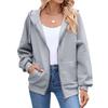Herbst Winter Einfarbig Reißverschluss Langarm Kapuzenpullover mit Tasche für Damen Mode Sweatshirt Mantel