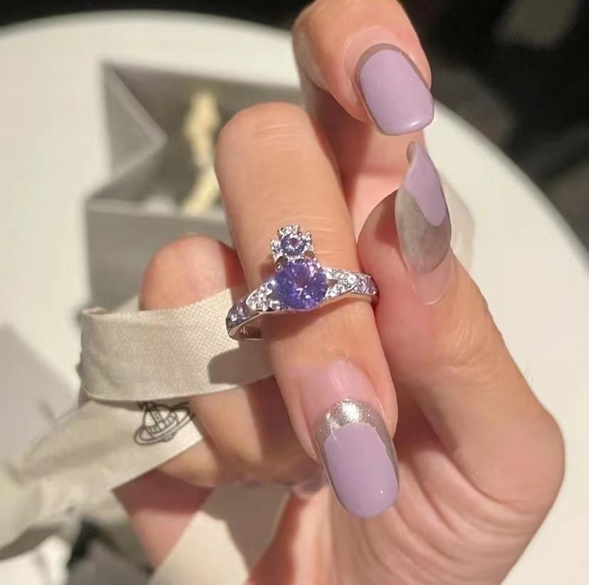 Trendy Finger Ring With Sparkling Purple And White Zirconia Stones Adjustable Opening StyleA