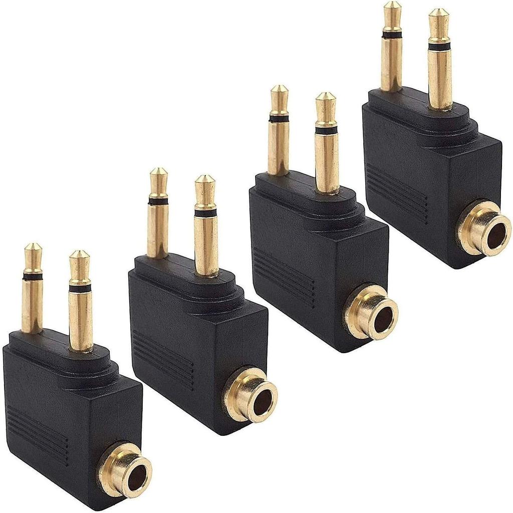 4-Pack Airline Airplane Flight Adapters for Headphones, Golden Plated 3.5mm Jack