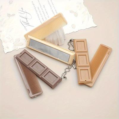 1pc Chocolate-Shaped Folding Comb with Mirror - Durable ABS Plastic, Compact & Portable for Students, Travel, Parties