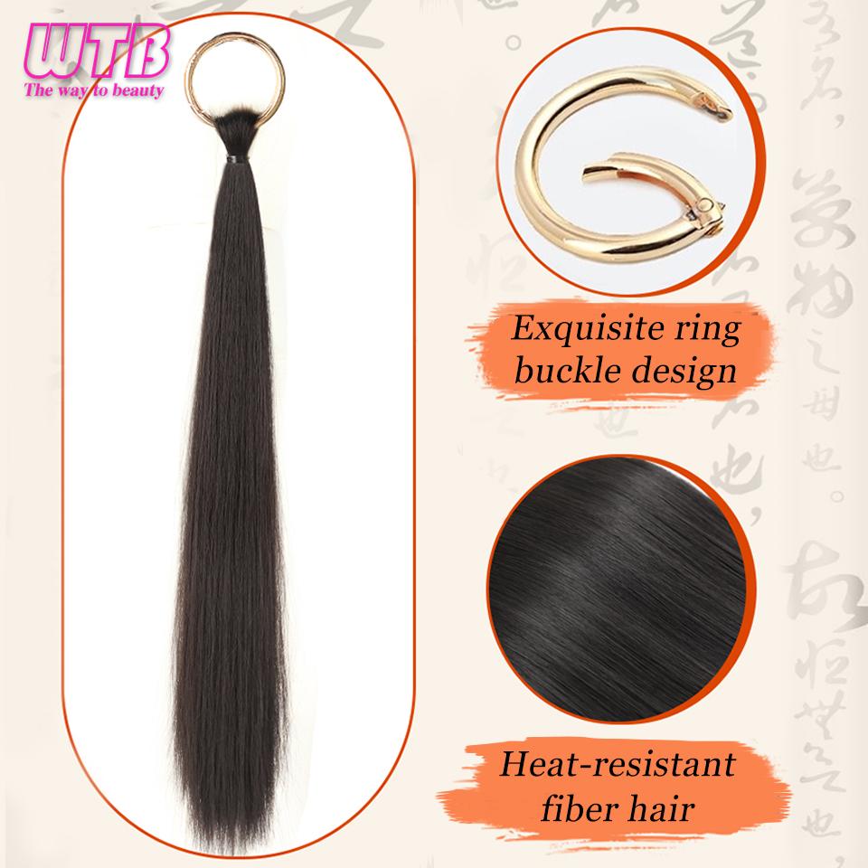 WTB sintetinis ilgas tiesus kabantis žiedas surišti į uodegą perukas moteriškas švelnus temperamentas priauginami plaukai surišo perukas
