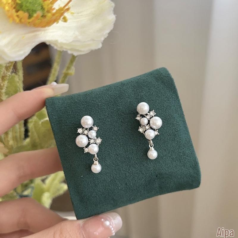 

High-End 925 Sterling Silver Pearl & Diamond Inlaid Dangle Earrings 18K