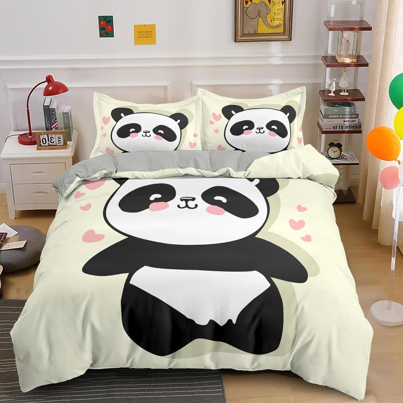 Panda Duvet Cover Set Cartoon Animal Bedding Set Kids Boys Girls Quilt Cover Queen Size 2/3pcs Comforter Cover with Pillow Case