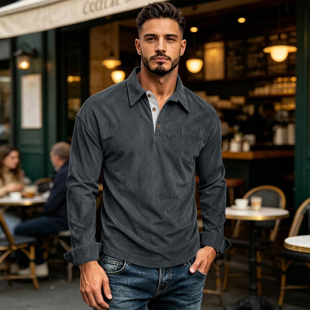 Men's Cotton Corduroy Long Sleeve Shirt with Collar for Everyday Wear