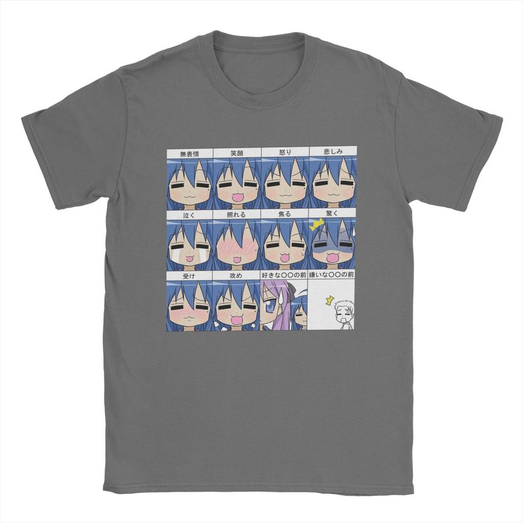 Konata Lucky Star Expresions T-Shirt Men Anime Casual Cotton Tees Round Neck Short Sleeve T Shirt Birthday Present Clothes