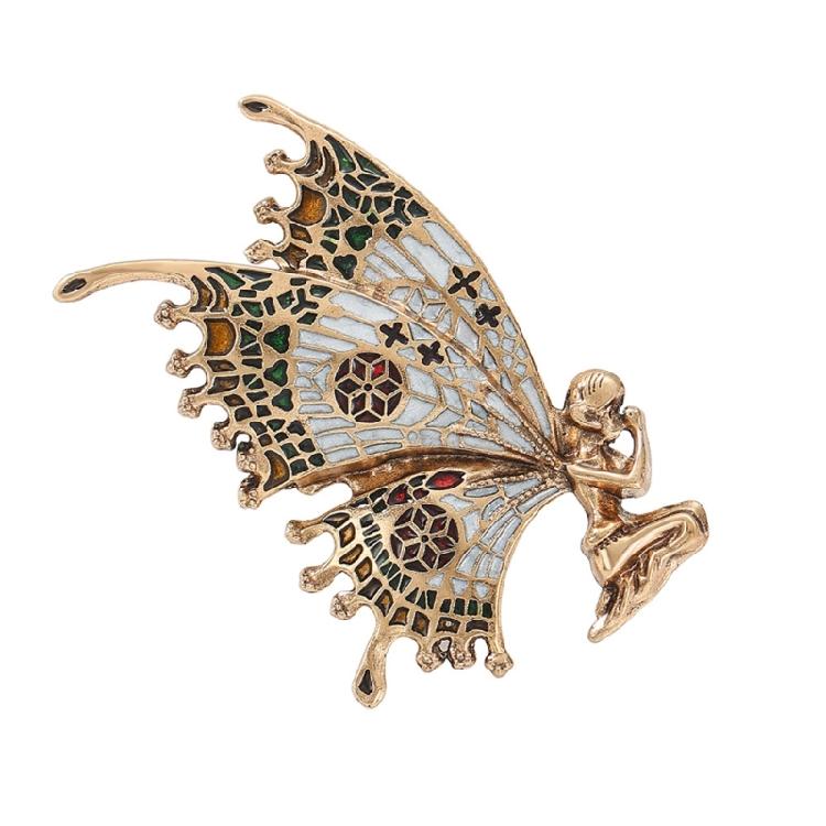 Delicate Floral Faerie Brooch Alloy Pin Featuring Butterfly Wing Elegant Suit Accessory Women Fashion Jewelry