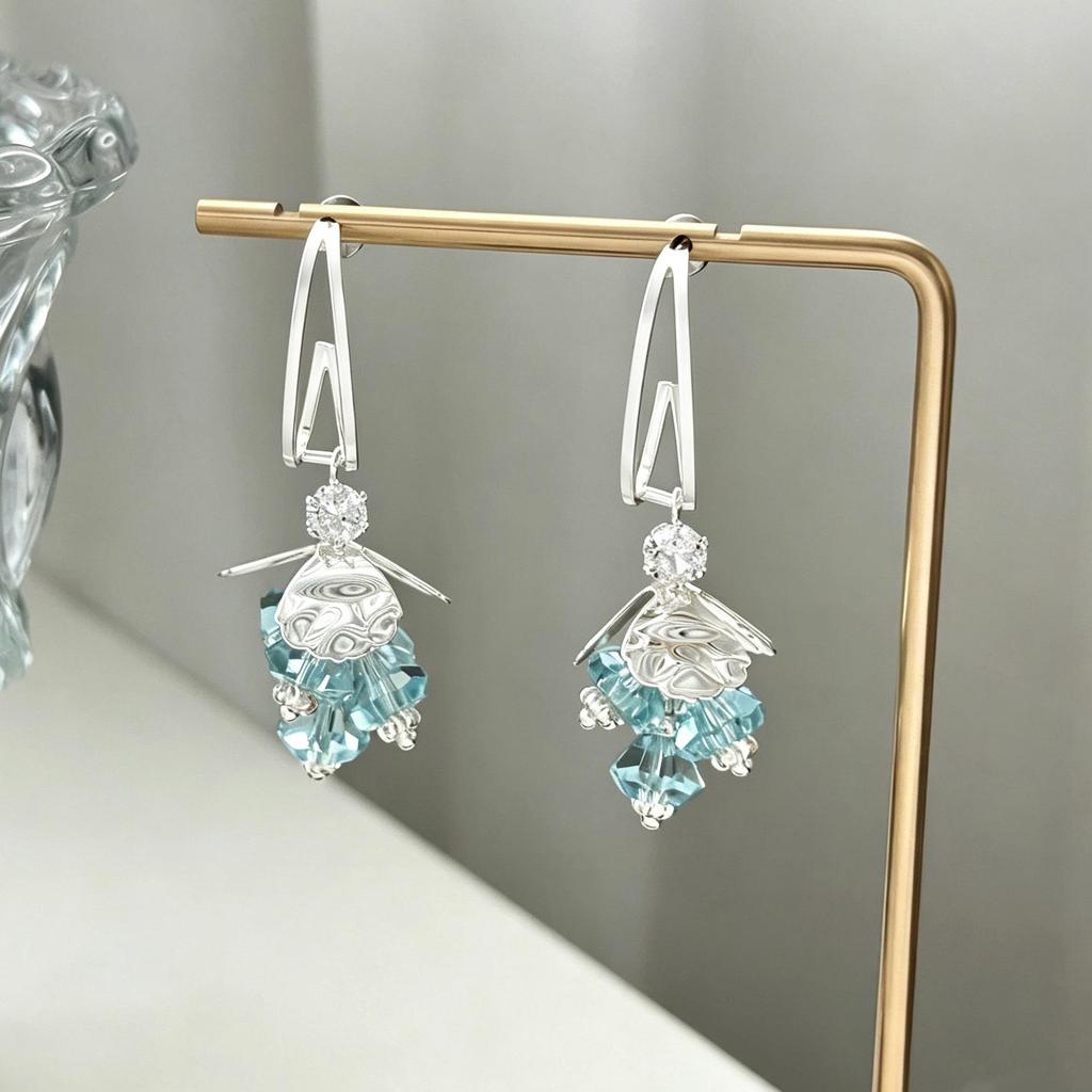 Elegant Blue Crystal Tassel Dangle Earrings for Women