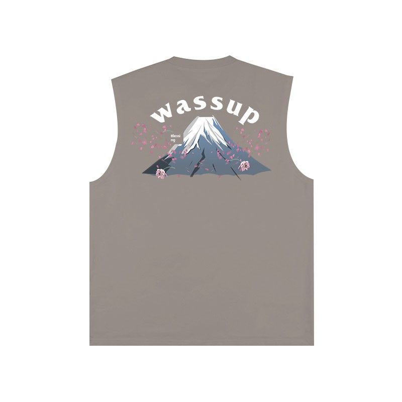 

Wassup Vest Men s Summer Trendy Men s Clothing Sleeveless T-Shirt Pure Cotton Round Neck Loose Top Trendy Brand Ins