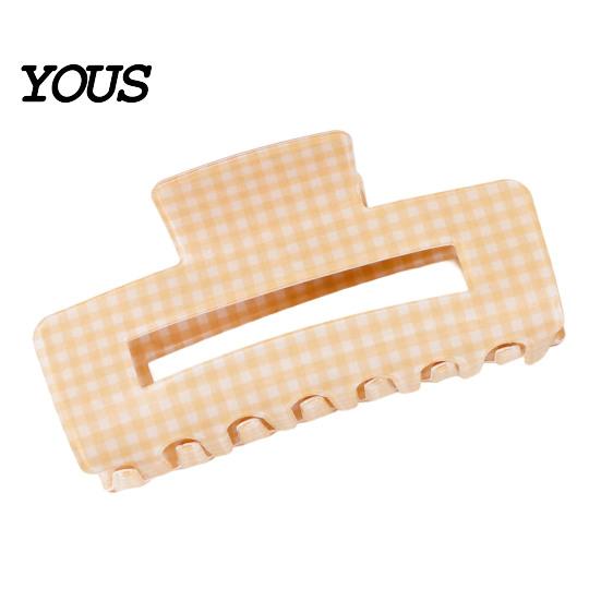 Long Hair Claw Back Head Claw, Hollow Square Large Clip, Plaid Print Accessory Anti-Slip Teeth for Daily Wear Medium